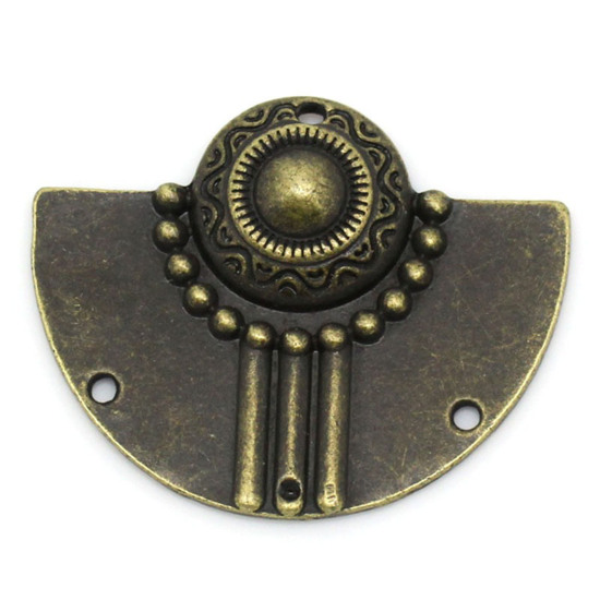 Picture of Zinc Based Alloy Connectors Charms Pendants Antique Bronze Half Round Carved Pattern 3.5cm x 2.9cm, 10 PCs