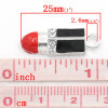 Picture of Zinc Based Alloy Charms Makeup Lipstick Silver Plated Clear Rhinestone Red & Black Enamel 25mm(1") x 8.5mm( 3/8"), 10 PCs
