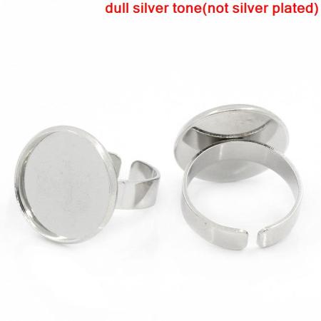 Image de Bague Adjustable en Alliage de Zinc Rond Argent Mat (Convenable à Cabochon 18mm Dia) 18.3mm (Taille d'US 8), 1 Pièce