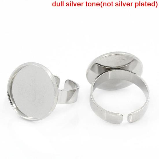 Picture of Zinc Based Alloy Adjustable Cabochon Settings Rings Round Silver Tone (Fits 18mm Dia) 18.3mm( 6/8")(US Size 8), 1 Piece