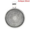 Picture of 50 PCs Zinc Based Alloy Cabochon Settings Pendants Round Disc Antique Silver Color Stripe (Fits 25mm Dia.) 3.6cm x 2.8cm