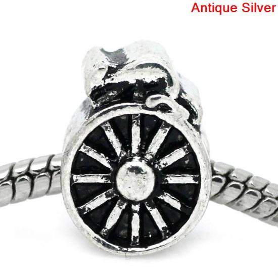 Picture of Zinc Metal Alloy European Style Large Hole Charm Beads Wheel Antique Silver 15x11mm, Hole: Approx 4.7mm, 10 PCs