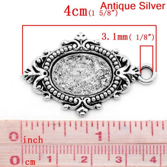 Picture of Zinc Based Alloy Cabochon Setting Pendants Oval Antique Silver Color (Fits 18mm x 13mm ) 40mm x 25mm, 10 PCs