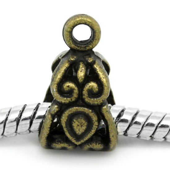 Image de Bélières pour Européen Bracelet en Alliage de Zinc Forme Triangle Bronze antique Fleurs, Tailles de Trous: 5.6mm x 7.6mm, 13.5mm x 7.5mm, 100 Pièces