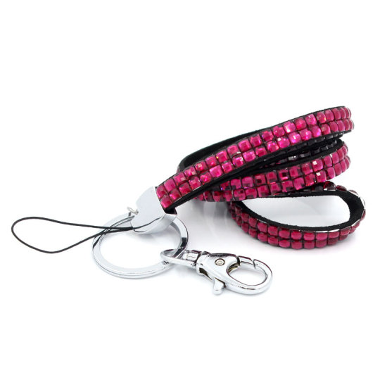 Picture of Acrylic Strap Lanyard ID Card /Mobile Phone Fuchsia With Lobster Clasp Key Ring 44cm long(17 3/8"),1Piece 
