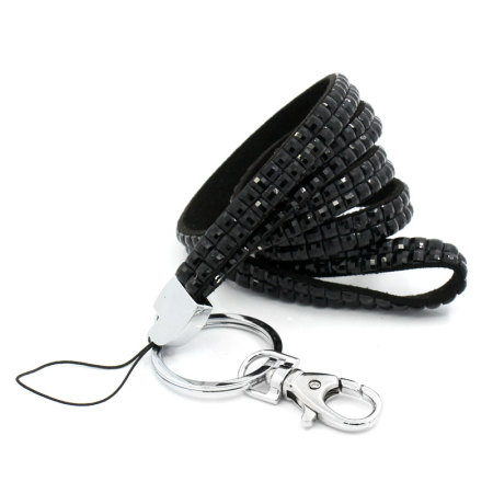 Image de Lanière Tour de Cou Attache Carte Téléphone en Acrylique Noir Avec Strass Hot Fix 53cm, 1 Pièce