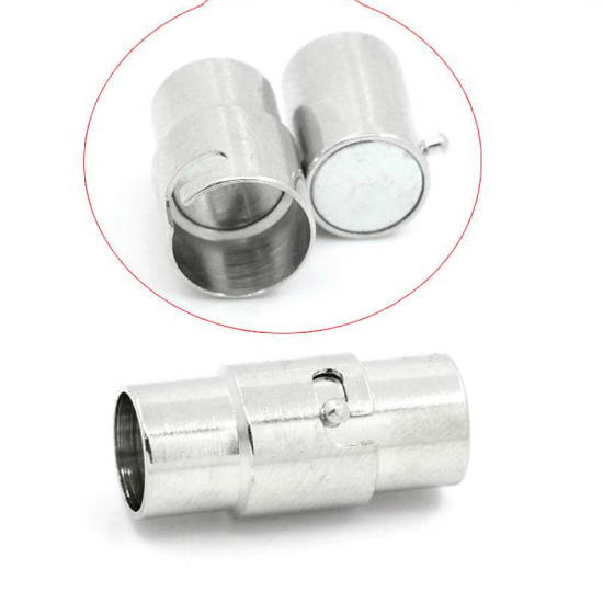 Picture of Magnetic Hematite Magnetic Clasps Cylinder Silver Tone (Fits 3.5mm-4mm Cord) 17mm x6.5mm, 10 PCs