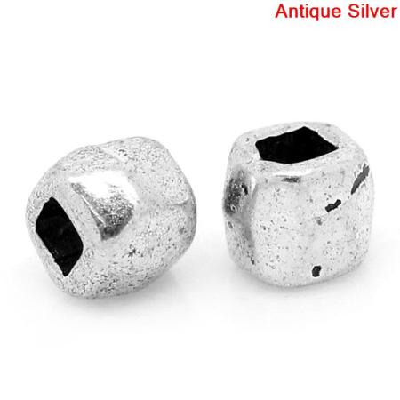 Immagine di Lega di Zinco Perle di Semi Cubo Argento Antico Nulla Disegno Circa 3.0mm x 3.0mm, Foro:Circa 1.5mm, 200 Pz