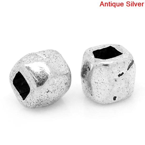 Picture of Zinc Based Alloy Seed Beads Cube Antique Silver Color About 3mm x 3mm, Hole: Approx 1.5mm, 200 PCs