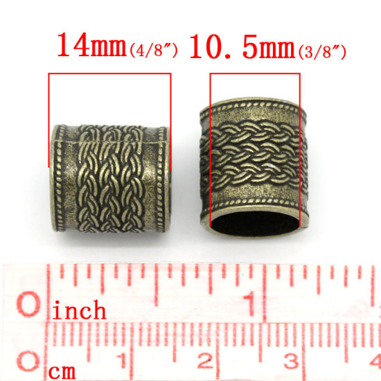 亜鉛合金 スペーサ ビーズ 円筒形 銅古美メッキ 約13mm 直径、 　穴：約10.5mm、 20 PCs の画像