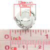 Picture of Zinc Metal Alloy European Style Large Hole Charm Beads Round Silver Plated Clear Rhinestone About 12mm x 10mm, Hole: Approx 5.6mm, 5 PCs