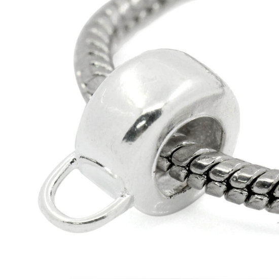 Bild von Kupfer Stopper Clip Snap Verschluss Für Europäischen Stil Charm Armband Halskette Rund Versilbert 15.5mm x 11mm, 1 Stück