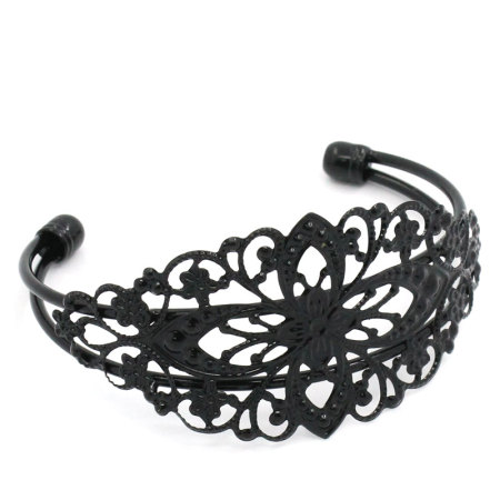 Filigree Stamping Open Cuff Bangles Bracelets Black Flower Hollow 15.5cm(6 1/8") long, 4 PCs