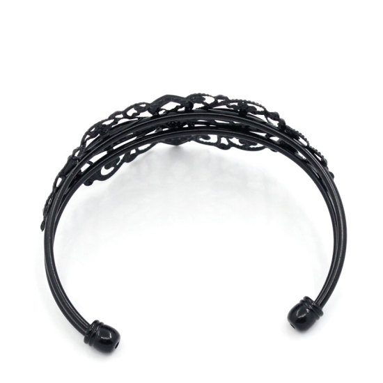 Picture of Filigree Stamping Open Cuff Bangles Bracelets Black Flower Hollow 15.5cm(6 1/8") long, 4 PCs