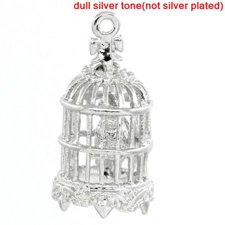 Charm Pendants Birdcage Silver Tone 21x11mm,5PCs