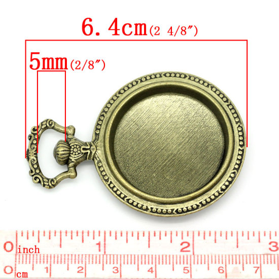 Picture of Zinc Based Alloy Cabochon Setting Pendants Pocket Watch Antique Bronze (Fits 33mm Dia.) 6.4cm x 4.5cm, 2 PCs