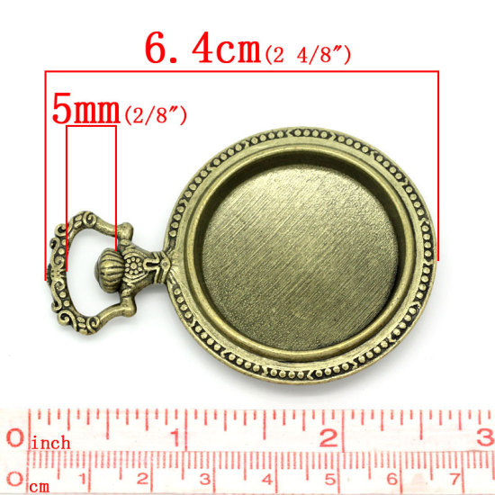 Bild von Zinklegierung Cabochon Fassung Anhänger Rund Bronzefarbe (für 33mm D) 6.4cm x 4.5cm 2 Stück