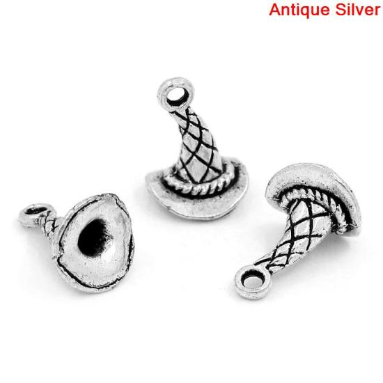 Immagine di Lega di Zinco Halloween Charm Ciondoli Cappello Argento Antico Nulla Disegno 15.0mm x 11.0mm, 50 Pz