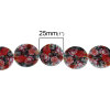 Bild von Natur Muschel Perlen Flachrund Bunt, mit Blumen Muster, 25mm D., Loch: 1mm, 39cm lang/Strang, 15 Stücke/Strang, 1 Strang