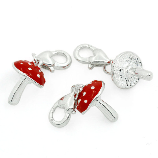 Immagine di Lega di Zinco Charm Ciondoli Fungo Argento Placcato Nulla Disegno 3.0cm x 12.0mm, 5 Pz
