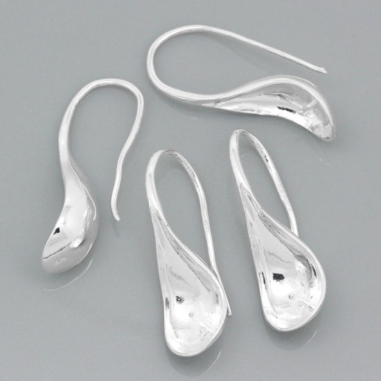 Imagen de Pendientes GanchosLatón de Cuchara (Apta 12mm Cuentas) Argentado 31mm x 11mm, 10 Unidades