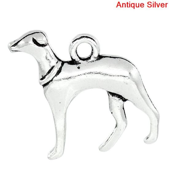 Picture of Zinc Metal Alloy Charm Pendants Dog Animal Antique Silver Color 20mm(6/8") x 19mm(6/8"), 30 PCS