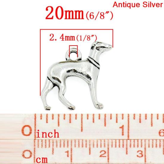 Picture of Zinc Metal Alloy Charm Pendants Dog Animal Antique Silver Color 20mm(6/8") x 19mm(6/8"), 30 PCS