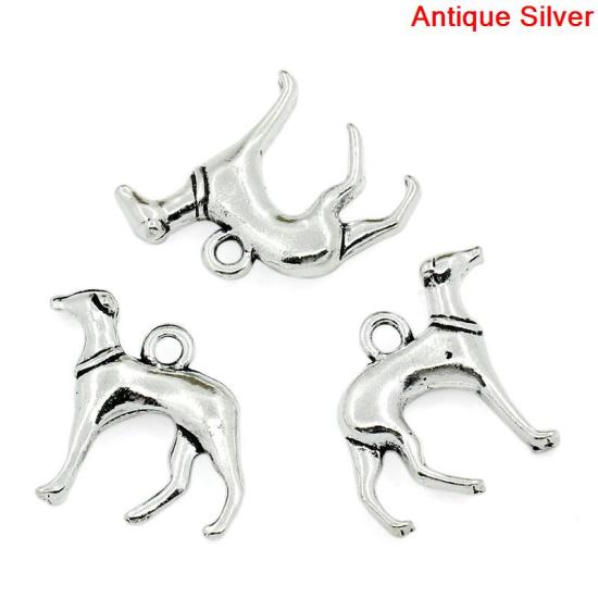 Picture of Zinc Metal Alloy Charm Pendants Dog Animal Antique Silver Color 20mm(6/8") x 19mm(6/8"), 30 PCS