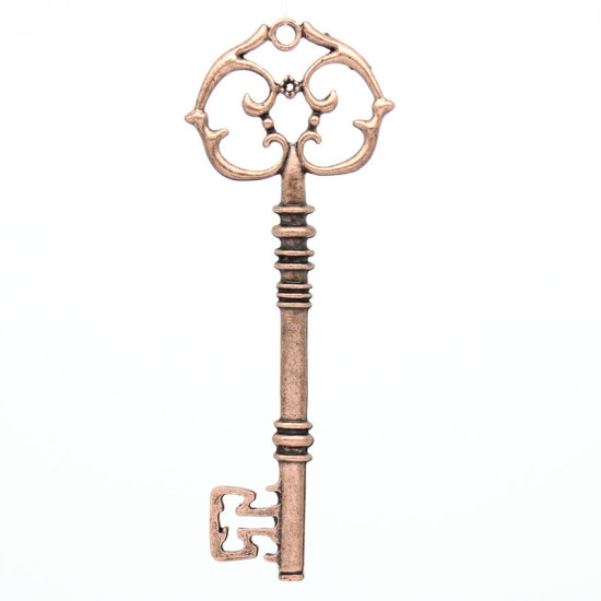 Picture of Charm Pendants Key Antique Copper Hollow 8.1x3cm,5PCs