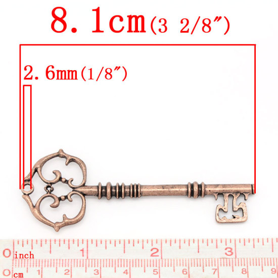 Picture of Charm Pendants Key Antique Copper Hollow 8.1x3cm,5PCs