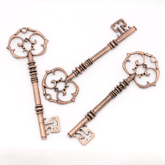 Picture of Charm Pendants Key Antique Copper Hollow 8.1x3cm,5PCs