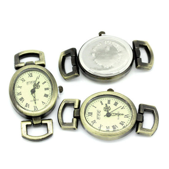 Image de Cadran de Montre en Alliage de Zinc Ovale Bronze Antique Pile Comprend 50mm x 27mm, 2 PCs