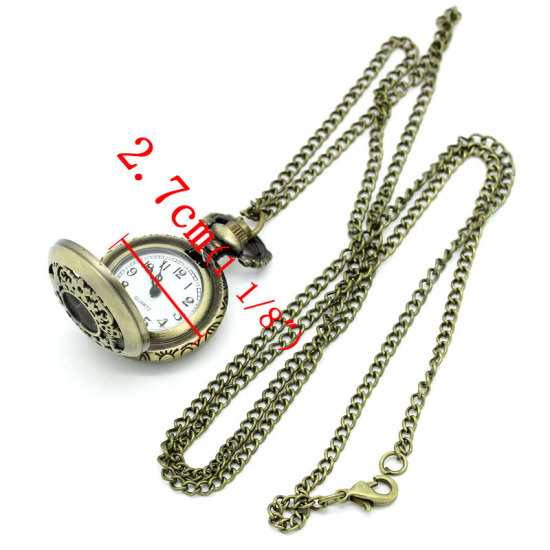 Bild von Zinklegierung Taschenuhr Uhr mit Batterie Rund Bronzefarbe 85.0cm lang, Ketten: 80.0cm lang, 1 Stück