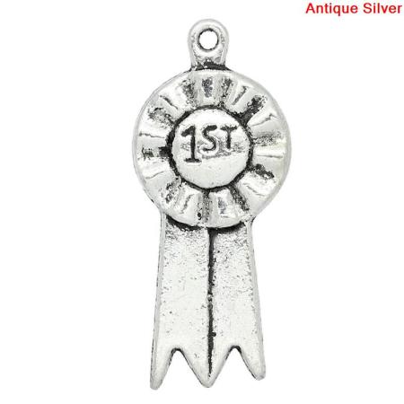 Imagen de Colgantes Aleación del Metal Del Zinc de Ronda,Mensaje Plata Antigua Rhinestone 1ST Carved 28.0mm x 12.0mm, 30 Unidades 
