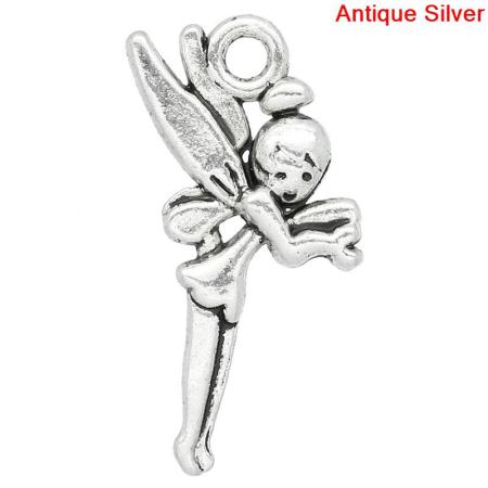 Imagen de Colgantes Aleación del Metal Del Zinc de Ángel Plata Antigua Rhinestone 25.0mm x 16.0mm, 50 Unidades 