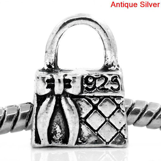 Immagine di Lega di Zinco Stile Europeo Perline Borsa Argento Antico Circa 14.0mm x 10.0mm, Foro: Circa 4.6mm, 10 Pz