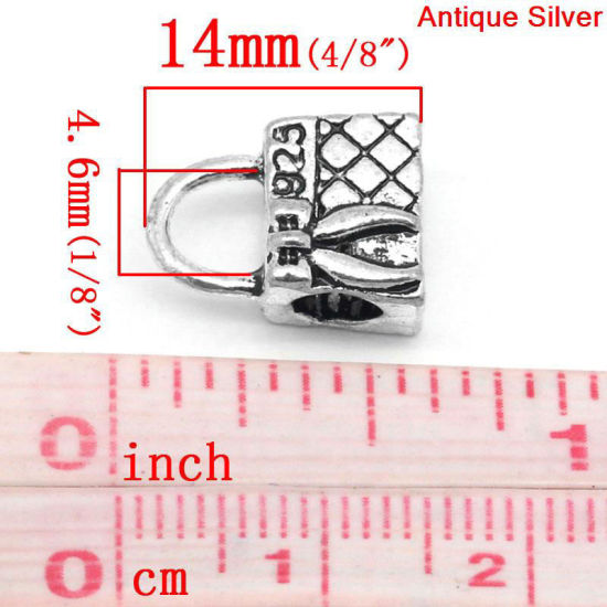 Immagine di Lega di Zinco Stile Europeo Perline Borsa Argento Antico Circa 14.0mm x 10.0mm, Foro: Circa 4.6mm, 10 Pz