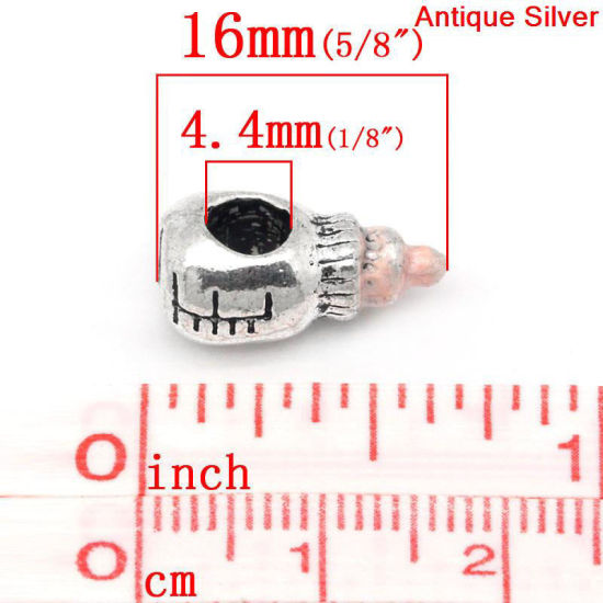 Immagine di Lega di Zinco Stile Europeo Perline Bottiglia di Latte Rosa Argento Antico Circa 16.0mm x 9.0mm, Foro: Circa 4.4mm x 4.5mm, 10 Pz