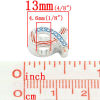 Picture of Zinc Metal Alloy European Style Large Hole Charm Beads Ribbon Silver Plated Stripe & Star Carved Red & Blue Enamel About 13mm x 8mm, Hole: Approx 4.6mm, 10 PCs