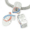 Picture of Zinc Metal Alloy European Style Large Hole Charm Beads Ribbon Silver Plated Stripe & Star Carved Red & Blue Enamel About 13mm x 8mm, Hole: Approx 4.6mm, 10 PCs