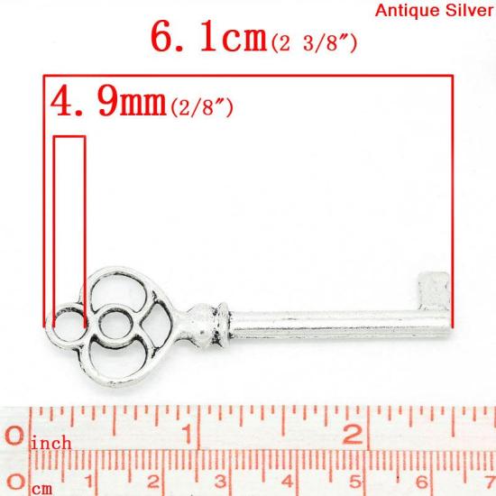 Picture of Charm Pendants Key Heart Antique Silver Color 6.1x2cm,10PCs