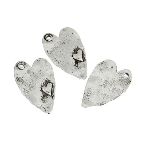 Picture of Zinc Based Alloy Pendants Heart Antique Silver Color 3.8cm x 2.4cm(1 4/8"x1"), 5 PCs
