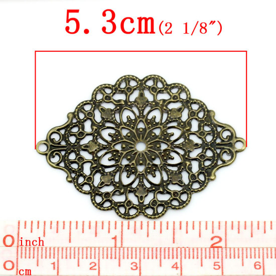 Immagine di Lega di Ferro Cabochon per Abbellimento Accessori Rombo Tono del Bronzo Hollow Disegno 5.3cm x 3.8cm, 50 Pz