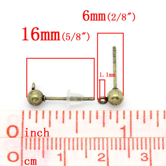 Immagine di Lega di Zinco Orecchino a Perno Tondo Tono del Bronzo Nulla Disegno 16mm x 6mmposta / filo: ( 0.7mm )， 100 Pz