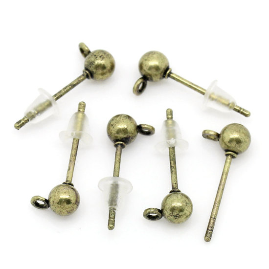 Immagine di Lega di Zinco Orecchino a Perno Tondo Tono del Bronzo Nulla Disegno 16mm x 6mmposta / filo: ( 0.7mm )， 100 Pz