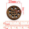 Picture of Wood Sewing Buttons Scrapbooking 4 Holes Round Brown Christmas Snowflake Carved 25mm(1") Dia, 50 PCs