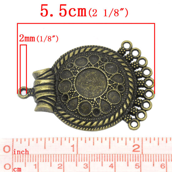 Picture of Zinc Based Alloy Cabochon Settings Connectors Round Antique Bronze (Fits 5mm Dia 12mm Dia 3mm x 5mm, ss10 Rhinestone) 5.5cm(2 1/8") x 3.9cm(1 4/8"), 5 PCs