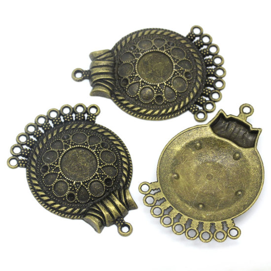 Picture of Zinc Based Alloy Cabochon Settings Connectors Round Antique Bronze (Fits 5mm Dia 12mm Dia 3mm x 5mm, ss10 Rhinestone) 5.5cm(2 1/8") x 3.9cm(1 4/8"), 5 PCs