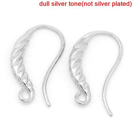 Brass Ear Wire Hooks Earring Findings Silver Tone Stripe Carved (Can Hold ss4 Rhinestone) 18mm( 6/8") x 14mm( 4/8"), Post/ Wire Size: (20 gauge), 10 PCs