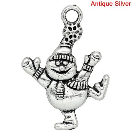 Charm Pendants Christmas Snowman Antique Silver Color 3x2.2cm,50PCs